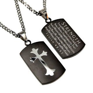 Christian Mens Black and Silver Stainless Steel Abstinence "Strength   Those Who Wait Upon the Lord Shall Renew Their Strength. They Shall Mount up with Wings As Eagles; They Shall Run and Not Be Weary, and They Shall Walk and Not Faint   Isaiah 40:31