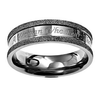 Christian Womens Stainless Steel Abstinence Silver Champagne Woman of God Chastity Ring for Girls   "A Woman Who Fears The Lord, She Shall Be Praised" Proverbs 31   Girls Purity Ring: Jewelry