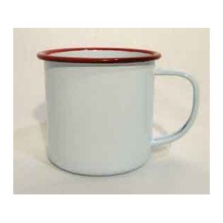 Enamelware White with Red Trim Vintage Style 12 oz. Coffee Mug Set of 4: Kitchen & Dining