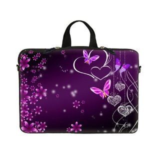 14 14.1 inch Pink Flower Butterfly Design Laptop Sleeve with Hidden Handle & D Ring Hook Eyelets for Shoulder Strap Bag Carrying Case for 14" 14.1" Acer, Asus, Dell, Hp, Sony, Toshiba, Lenvono, IBM, Panasonic and similar size notebook: Comput