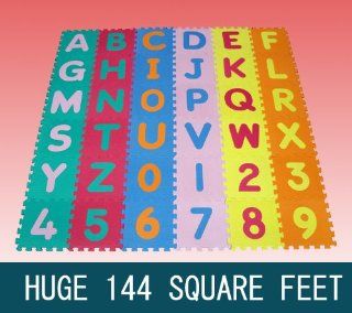 144 SF Alphabet and Number ABC Floor Puzzle Mat for Kids Each Tile 12"x12"x1/2" Thick: Toys & Games