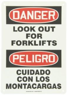 Accuform Signs SBMVHR110VP Plastic Spanish Bilingual Sign, Legend "DANGER LOOK OUT FOR FORKLIFTS/PELIGRO CUIDADO CON LOS MONTACARGAS", 14" Length x 10" Width x 0.055" Thickness, Red/Black on White: Industrial Warning Signs: Industr