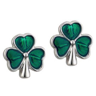 Lucky Rhodium Enamel Irish Shamrock Stud Earrings by Solvar: Stud Earrings: Jewelry