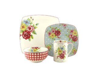222 5th New Country 16 Piece Square Dinnerware Set, Service for 4: Kitchen & Dining