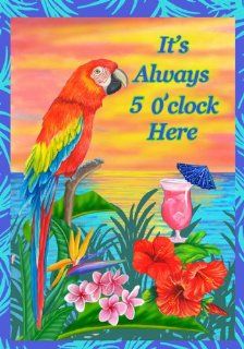 It's Always 5 O' Clock Here Garden Flag Parrot Tropical : Home : Patio, Lawn & Garden