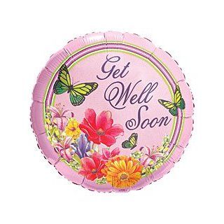 Get Well Soon 18" Butterfly w/ Flowers Pink Sympathy Mylar Foil Balloon : Everything Else