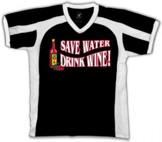 Save Water Drink Wine! Mens Sport T shirt, Funny Trendy Wine Drinking Mens V Neck Sport Shirt: Clothing