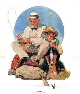 1979 Norman Rockwell 'Fishing, 1929' Americana Vintage Print Wall Art : Everything Else