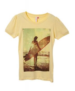 Teens Yellow Surfer Girl Print T Shirt