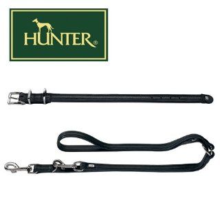 SET Hunter verstellbare Hundeleine / Fhrleine 20/200 + Halsband fr Hunde Gr.65/ SIZE L nickel / Nappaleder schwarz Special Edition: Haustier