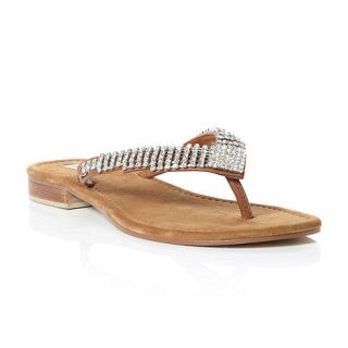 Dune Silver leather keeper diamante embellished toe post sandal