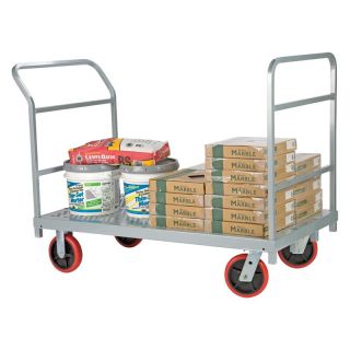 Raymond Products Heavy Duty Platform Truck with 2 Fixed and 2 Swivel 8 in. Quiet Poly Casters 1 Push Handle and 1 End Handle   Carts