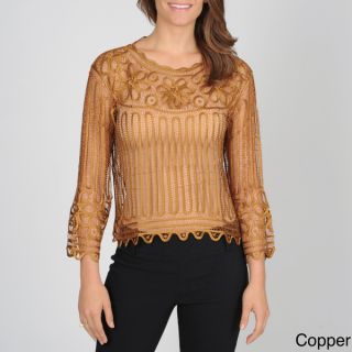 Shop The Trends Womens Long Sleeve Pleated Chiffon Top with Bell