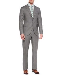 Isaia Super 140s Birdseye Suit, Double Graph Check Dress Shirt & Rep Striped Silk Tie