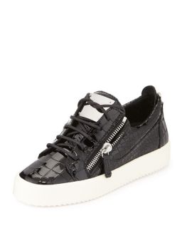 Giuseppe Zanotti Snake Embossed Patent Sneaker, Black