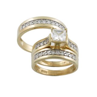 10k Gold Princess cut Cubic Zirconia Matching His and Hers Bridal