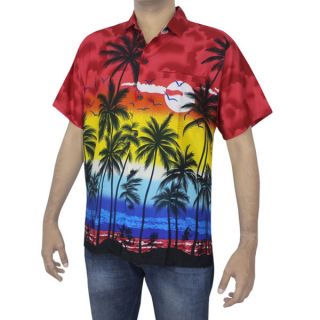 La Leela Green HAWAII PARADISE Printed Beach Swim Camp Hawaiian Shirt