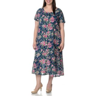 La Cera Womens Plus Size Floral Pint Short Sleeve Casual House Dress