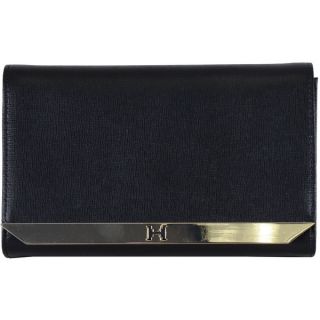 Halston Leather Metal Tab Clutch with Chain Strap   17187713