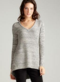 Joan Vass Moon Long Slleved Honeycomb Front V Neck  