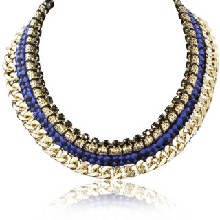 Passiana Blue Rope and Golden Chain Necklace   Shopping