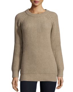 Michael Kors Collection Raglan Sleeve Jewel Neck Cashmere Sweater, Taupe