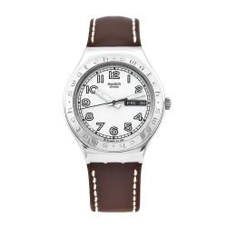 Swatch Womens Casse Cou Brown Leather White Dial Watch  