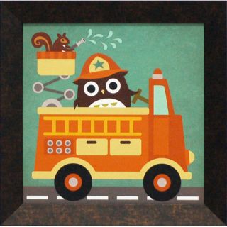 Artistic Reflections Owl in Firetruck and Squirrel Framed Graphic Art