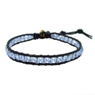 Blue Sparking Crystals Ohm Medallion Leather Bracelet (Thailand