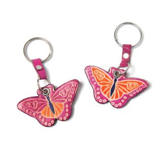 Set of Two Cruelty free Shanti Leather Butterfly Keychains (India
