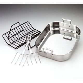 All Clad Stainless Steel 16 Roasting Pan with Rack and Turkey Forks