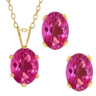 3.40 Ct Oval Pink Mystic Topaz Gold Plated Silver Pendant Earrings Set