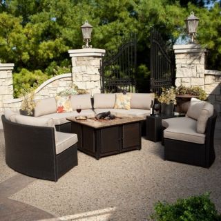 Belham Living Meridian Outdoor Wicker Patio Furniture Set with Propane Fire Pit Table
