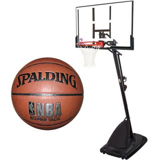Spalding 54 Angled Portable Backboard System with NBA Super Tack Basketball Bundle: Team Sports