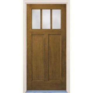 Builder's Choice 36 in. x 80 in. Craftsman English Walnut 2 Panel 3 Lite Stained Premium Fiberglass Prehung Front Door with Brickmould HDX161531