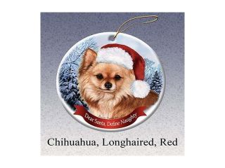 Holiday Pet Gifts Chihuahua Longhaired Red Santa Hat Dog Porcelain Christmas Tree Ornament
