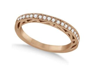 Carved Semi Eternity Diamond Wedding Ring 14K Rose Gold (0.22ct)