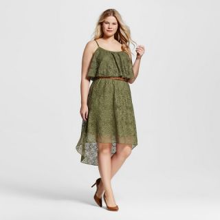 Womens Plus Size Frill Bodice Hi Lo Dress with Belt Olive   Almost