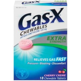 Gas X Gas Relief Aid Antigas Simethicone Chewable Tablets Extra Strength, 125mg, Cherry Creme Flavor, 18 Tablets