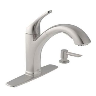 American Standard Barton Single Handle Pull Out Sprayer Kitchen Faucet with Soap Dispenser in Stainless Steel 4145SSF