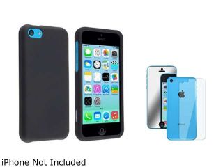 Insten Black Hard Rubber Coated Case with 2 LCD Kit (Front Mirror / Back Transparent) Film Guard for iPhone 5C 1530110
