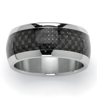 PalmBeach Mens Black Checkerboard Motif Band in Ion Plated Stainless