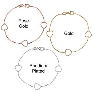 Sterling Essentials 14K Gold over Silver 7 inch Heart Station Bracelet