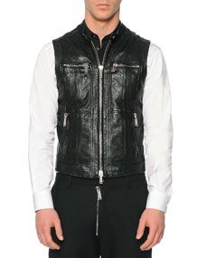 Dsquared2 Leather Moto Vest, Black