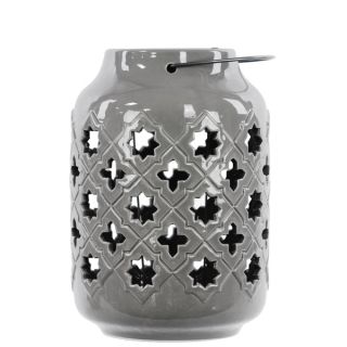 Gloss Grey Ceramic Lantern with Metal Handle Octagram and 4 point Star
