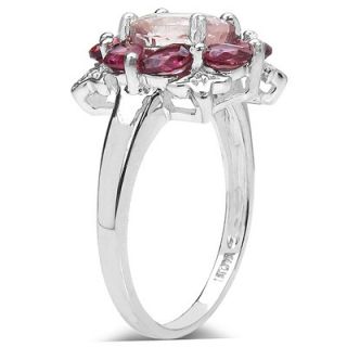 JewelzDirect 925 Sterling Silver Oval Cut Morganite Halo Ring
