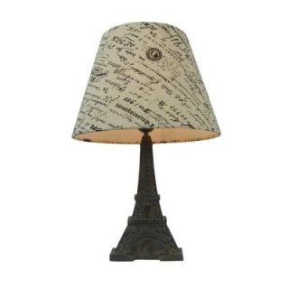 Simple Designs 16 in. Brown Slate Eiffel Tower Lamp with French Script Writing Printed Wheat Fabric Paris Shade LT3010 BSL