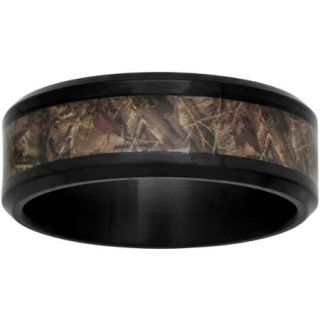 Men's 8mm Black IP Stainless Steel Band with Camo Inlay