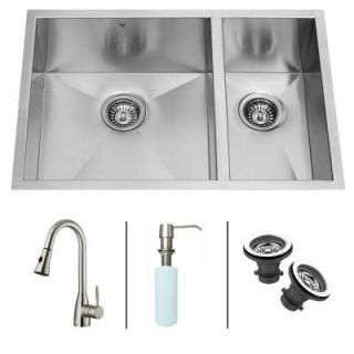 Vigo All in One Undermount Stainless Steel 29 in. Double Bowl Kitchen Sink in Stainless Steel VG15026