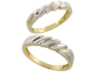 10k Yellow Gold Diamond Wedding Rings 2 Piece set for him 5 mm and her 4 mm 0.05 cttw Brilliant Cut, ladies sizes 5 – 10, mens sizes 8   14